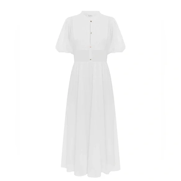 NWT BIRD & KNOLL MIKI DRESS white Maxi cotton voile Sz M $350 puff sleeves